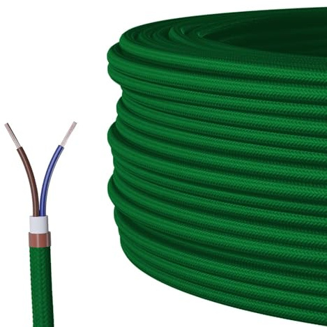 LEDSone 16.4ft Vintage 2 Core Round 18 Gauge Green Cable Fabric Cloth Covered Electrical Wire, 5m 2 conductors Lamp cable Modern Cloth Covered Wire for Pendant Light Bulb Industrial DIY Project.