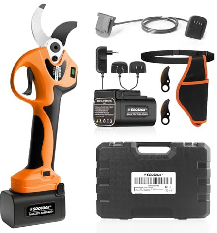 SOOJOOK Tijeras de Podar Electricas 40mm - 8605PRO Podadoras Profesionales a Batería, 2x 21V 2A+4A 1050W Podadoras Eléctricas Progresivas a Batería para Ramas de Jardín, Viñedos, Olivos