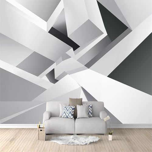 Tapete Einfache Abstrakte Geometrie Mustertapete für Wohnzimmer Schlafzimmer oder Küche Premium Vliestapete, Weiß Grau Wandtapete Muster Tapeten Deckentapete 350 x 256 cm