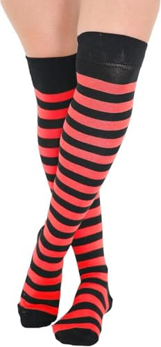 COSHAL® 1 Women's Long Striped Socks Ladies Stripe over the Knee Sock's Girls Womens Over The Knee Stockings Leg Warmer Socks Xmas Party Sock Size 4-6 Black & Orange OTK