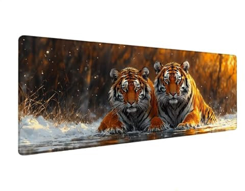 XXL Mouse Pad 300x800x4 mm, Large Mouse Mat Tiger, Gaming Mouse Pad Animal, Extended Mouse Mats for Desk, Keyboard and Mouse Mat with Stitched Edges, Non-Slip Rubber Base Desk Pad for Office B-6