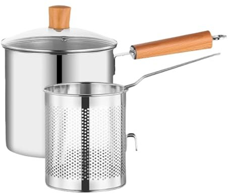 Stainless Steel Frying Pot | Fried Food Pot With Basket | Kitchen Frying Gadgets | Multipurpose Cooking Pot | Bacon Grease Container | Camping Cooking Supplies for Home Kitchen Camping Shrimp Chicken