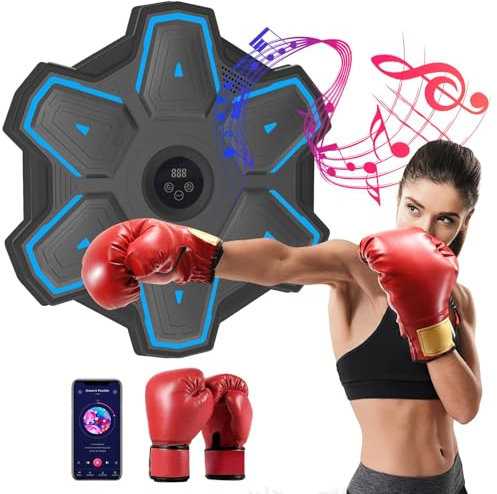 Music Boxing Machine,Musik-Boxmaschine für Erwachsene,Bluetooth Musikboxing Maschine mit 6 LED-Licht,9 Modi/Geschwindigkeitseinstellung,Bluetooth Sensor,elektronische Boxmaschine (Schwarz+Handschuhe)