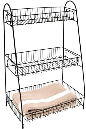 Spetebo Metall Gitterkorb Regal schwarz mit 3 Ablagen - 45 x 30 cm - Küchen Organizer Aufbewahrungsregal - Gewürzregal Küchenregal Badezimmerregal Gitter Korb Ablage für Bad Küche Büro