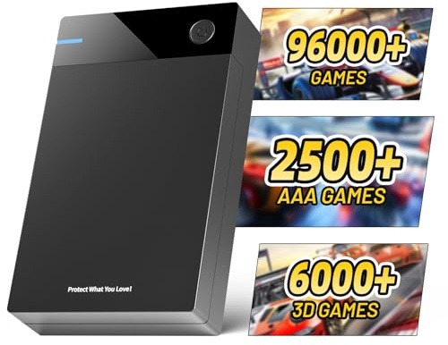 Kinhank Disque dur externe de 12 To avec plus de 96 000 jeux classiques, disque dur de jeu rétro comprenant plus de 6000 jeux 3D, USB 3.0, disque dur portable de 12 To pour Windows 7/8/10/11, cadeau