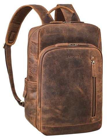 STILORD 'Johnson' Zaino Business Uomo Pelle Vintage Zaini per 13,3 pollici MacBook Laptop Daypack per Ufficio Zainetto Grande in Vera Pelle, Colore:kreta - marrone