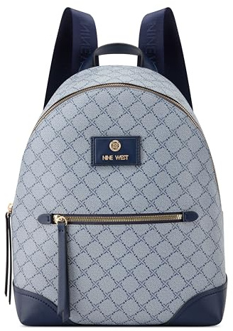Nine West Damen Milenia Medium Backpack Deisgner, Schwarze, Tragetasche, Geldbörse, Handtasche, Trendtasche, Schultertasche, Chambray-Logo, Marineblau, Large