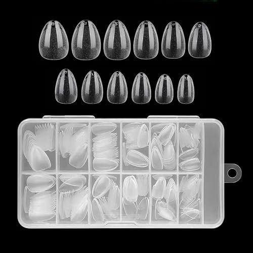 240pcs Soft Gel Full Cover Extra Short Almond Nail Tips, Pre-Filed Half Matte Press on Short Almond Clear Nail Tips(Half Matte)