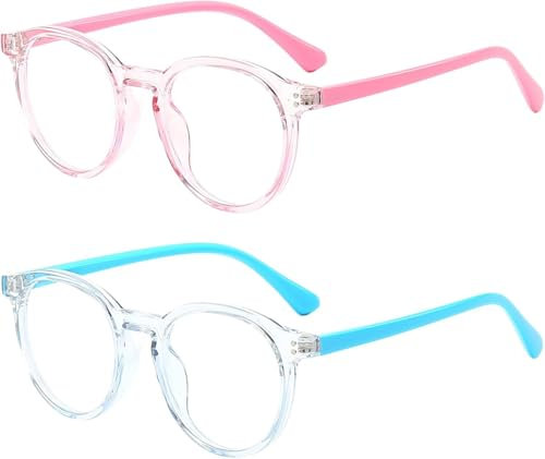 Twinsun 2-Pack Blue Light Blocking Kids' Glasses for Gaming and Computer Protection with Clear Lenses Anti-UV Glare