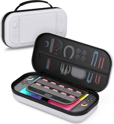 STARTRC GAMES Switch 2 Tasche Kompatibel mit Nintendo Switch 2 (2025), Harte Tragetasche Hülle Case für Switch 2, Schutzhülle mit Aufbewahrung für 10 Spiele, Konsole & Zubehör - Weiß