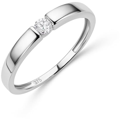 MIORE Schmuck Damen, Verlobungsring Damen, Ring Weißgold/Gelbgold 375 9kt mit Diamant 0.10 Ct in Spannungsfassung, Echt Gold Damenring, Goldring, Ring Damen, Damenschmuck Handgemacht