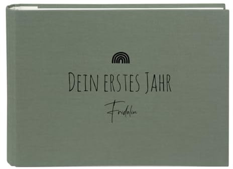 minimutz Babyalbum Mein erstes Jahr - Personalisiert mit Name - Fotoalbum Fotobuch Baby zum selbstgestalten Stoff - Erinnerungsalbum weiße Seiten 29x23 cm (olive)