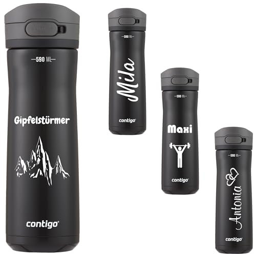 Contigo Jackson Chill AUTOPOP vakuum-isolierte Thermo-Trinkflasche mit Gravur - Namen Edelstahl Isolierflasche, Ideal als Geschenk, auslaufsicher, Easy-Clean-Deckel BPA-frei 590 ml (Licorice)