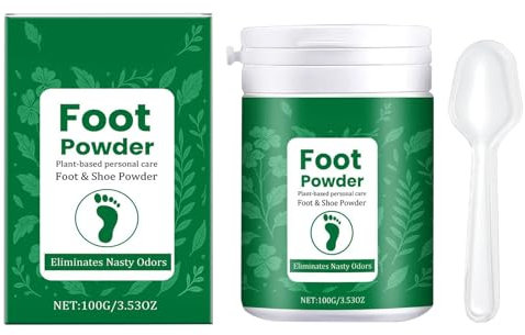 Fußreinigungspuder, 100 g, kühlendes Geruchskontrollpulver, langanhaltender Schuhgeruchsentferner mit Löffel, einfach zu einfach, desodorierender Schutz, Premium-Qualität, 2 x 7,5 cm, für Männer und