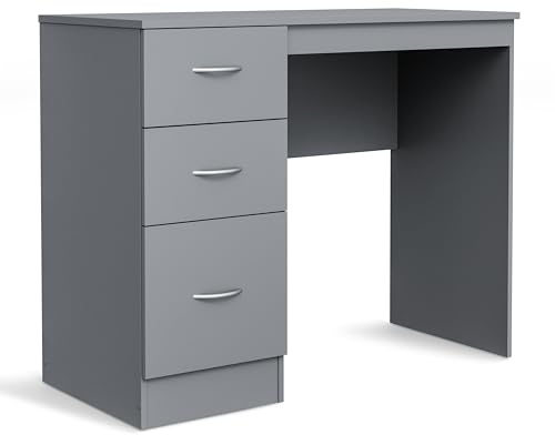 DAKO® Dressing Table or Computer Desk Essential – Compact Vanity with Drawers – Modern Home Office Workstation – 1 or 3 Drawer – Multiple Colours (Grey, 3 Drawers)
