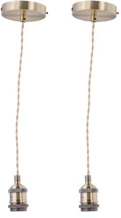 Set of 2 Flex - Antique Brass Pendant Kits with Cream Braided Cable