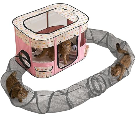 Katzentunnel – -Tunnelgehege für draußen, Katzen-Freigehege, Tdoor Katzenspielplatz, geräumiger, einfacher Aufbau für Kätzchen, Tunnel, für Garten, Rasen, Hof, Balkon, Kleintiere