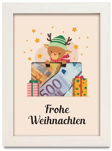 Weihnachten Geldgeschenk, Geldgeschenke Verpackung Weihnachten, Weiß Bilderrahmen mit Hirsch, Geldkarte Weihnachten, Lustige Geschenkverpackung Weihnachtengeschenke für Kinder Frauen Männer Familie