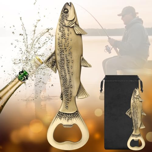 LULLEA Forelle Bier Flaschenöffner Fisch, Bier Geschenke für Angler, Geschenkidee Angel Zubehör, Fisch Deko Geschenke für Angler Männer, Vatertagsgeschenk Weihnachtsgeschenke für Angler Männer,Bronze