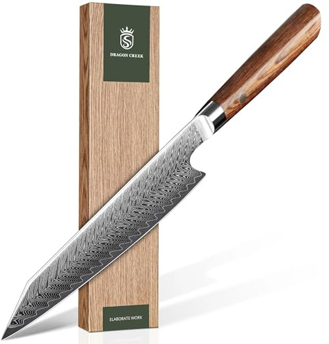 Dragon Creek Kiritsuke 21 cm Coltello Damasco da Cucina con Manico Ergonomico in Legno