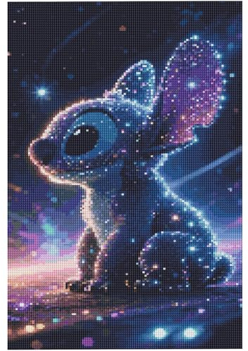 TANGBOHU 5D Diamond Painting Stitch - Tief Lila Nacht mit Funkelnde Galaxie, Süßer Stitch Diamond Art für Entspannung & Deko