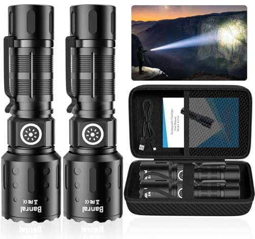 Rechargeable Torch Super Bright LED High Lumens Small Powerful Torches | Memory Function, 12H Runtime, Power Display, 6 Modes Zoomable, Waterproof, with Pocket Clip, for Hiking Outdoor Emergency