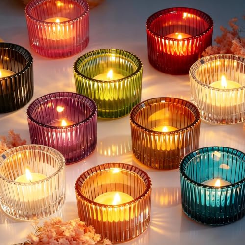 UNIANE 10 Stück Teelichthalter Glas,Farbiger Teelicht Gläser,Kerzenhalter | 5.5 x 3.5cm Clear Teelichter Glas,Kerzengläser,Kleine teelichtgläser Birthday Party Table Decoration Home Decoration Wedding