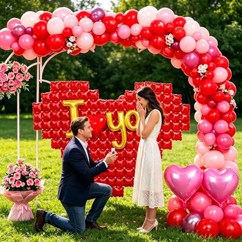 KUKUTrue® Luftballon Girlande, Rot, Pink und Weiß mit I Love You Ballon, Herz Luftballon, Valentinstag Deko, Herzluftballons, Romantische Deko, Perfekt für Jeden Romantischen Anlass
