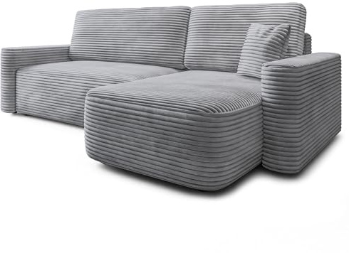 Masseno Ecksofa NERI T mit Schlaffunktion L-Form, Modern Sofa mit Bettkasten, Wohnzimmersofa, Couch, Soffa, Bettsofa, Couchgarnitur - Hellgrau, TILIA 86