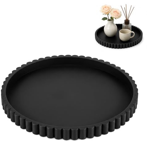 Silicone Round Black Tray Scalloped Edge Non-Slip 23cm for Bathroom | Table decor tray, Bedroom kitchen use, For candles jewellery cosmetics, Decorative scallop design, Sturdy silicone holder