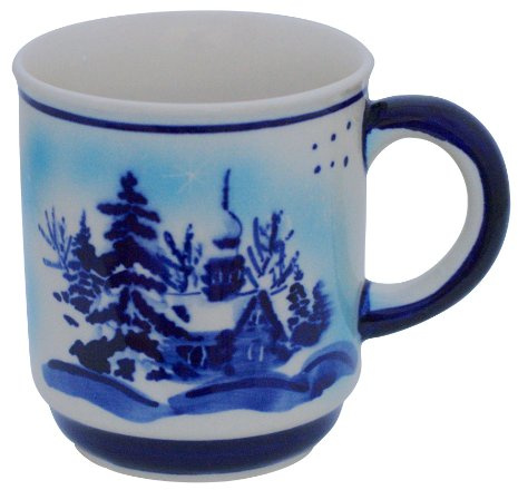 Bunzlauer keramik Becher 250ml – Handbemalte Kaffeetasse mit rundem Henkel, Ø 8 cm, H 9 cm, klassische traditionelle Form (Dekor DU11)