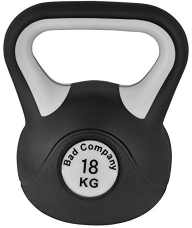 Bad Company Kettlebell I Kugelhantel aus Kunststoff I Schwunghantel Workout in verschiedenen Gewichtsstufen I 18 kg (Black & White)