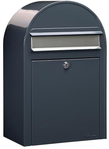 Bobi Classic Briefkasten RAL 7016 grau, Klappe aus Edelstahl Wandbriefkasten