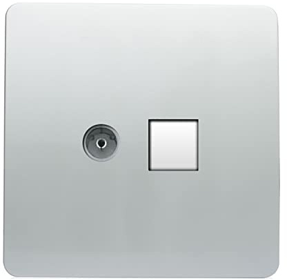 Trendi Artistic Modern Glossy Tactile TV Co-axial Socket + Telephone Socket Silver ART-TLP+TVSI