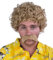 P'TIT CLOWN - 81186 - Herren Perücke Kurz Lockig und Schnurrbart - 70er, 80er Jahre Verkleidungszubehör - Karneval, Mottoparty, Cosplay, Manga, Silvester, Halloween - Synthetisches Haar - Blond