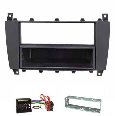 tomzz Audio 2434-015 Radioblende Set kompatibel mit Mercedes C-Klasse W203 S203 CLK Facelift CLC G-Klasse schwarz mit Quadlockadapter ISO Einbauschacht