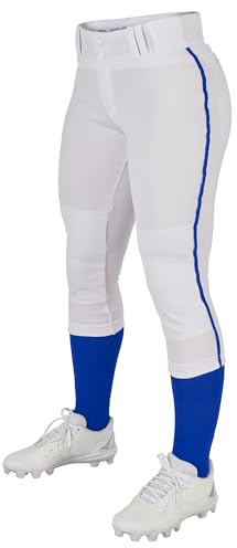 CHAMPRO Tournament Traditional Low Rise Softball Pant with Contrast-Color Braid Piping White,royal Pipe, Large