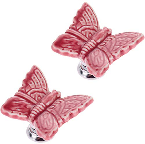 Creatwls Rosa Schön Schmetterling Form Keramik Türknopf Retro Ziehgriff Knöpfe Moebelknopf/Moebelknoepfe/Moebelgriffe/Moebelknauf Schublade Griffe Pulls für Küchenmöbel Schrank.-Satz von 2