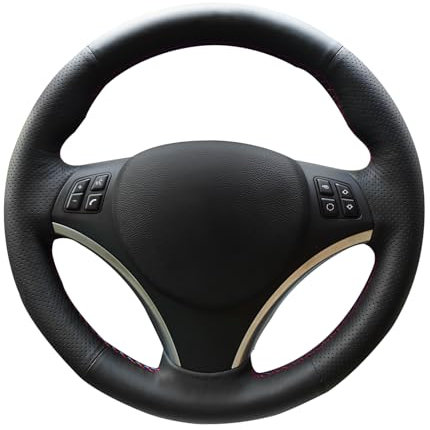 MEWANT Schwarz Original Leder Auto Lenkradabdeckung Für E90 320i 325i 330i 335i E87 120i 130i 120d Haut Zubehör Beschützer Interieur Automotive