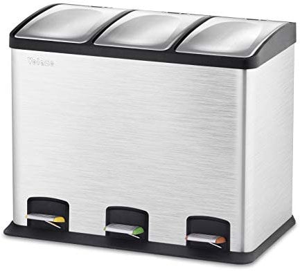 Velaze Recycling Pedal Bin | 36L Rubbish Capacity | Robust Metal Body with Stainless Steel Finish | Premium Stainless Steel Lids| for Kitchen Waste