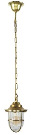 Aussen Pendelleuchte aus Echt-Messing wertig & Riffelglas D:16cm IP54 E27 maritim antik Garten Terrasse Hof Garten Außenleuchte Hängelampe Pendel