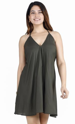 GURU SHOP Minikleid Boho Chic, Wandelbares Minikleid, Top, Rock - Olivegrün, Damen, Synthetisch