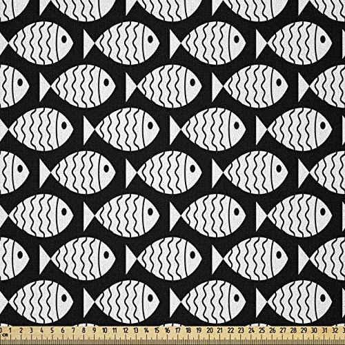 ABAKUHAUS Tier Stoff als Meterware, Meerestiere Meer, Microfaser Multi Zweck Dekostoff für Kunsthandwerke, 3M (230x300cm), Weiß Schwarz