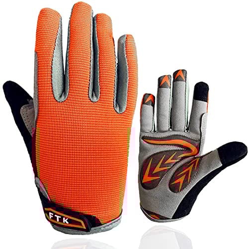 Fahrradhandschuhe Kinder MTB Fahrrad Freizeit Vollfigner mit Gel rutschfest Wert 1 Paar Orange L, Radsport Skatehandschuhe für Sommer Jungen Mädchen 2-11 Jahre