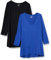 Amazon Essentials Women's 3/4 Sleeve V-Neck Swing T-Shirt (Available in Plus Sizes), Pack of 2, Black/Royal Blue, L