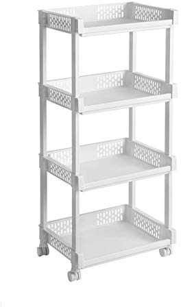 MIAOXIAO Plastique Salle de Bain Cuisines Stockage Etagères Chariot, Étagère sur roulettes, Meuble de Rangement, Commode, pour Cuisine, Shampooing Salle de Bains Étagère de Douche,4layers