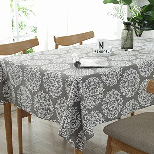 meioro Retro-Tischdecken, Grau, rechteckig, Tischdecke aus Baumwollleinen, geeignet für drinnen und draußen (Grau, 120 x 160 cm)