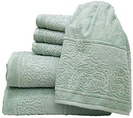 my cocooning Handtuch Set Retro 6-teilig Grün | kuschelweich & saugfähig | 100% Baumwolle | 2X große Duschtücher (70x140cm) & 4X kleine Handtücher (50x90cm) | waschmaschinenfest