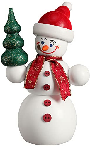 Seiffener Volkskunst | Räuchermännchen | Räucherfigur 15 cm | Schneemann | Original Erzgebirge | 12212 | als Weihnachtsmann