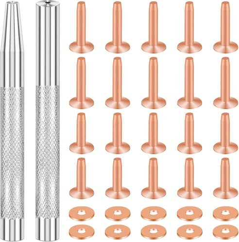 SelfTek Confezione da 20 rivetti e frese in rame (14 mm e 19 mm) con 2 rivetti perforatori per cinture, borse, collari, artigianato in pelle, bracciali